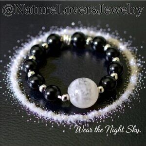 Ultra Feminine! Genuine Moonstone + Black Stone - Beaded Ring! Only 2 Left!